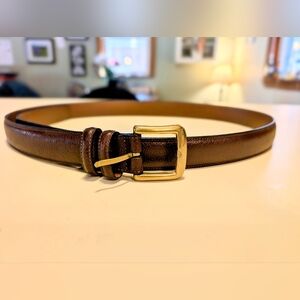 Men's Brown Leather Belt with Gold Buckle